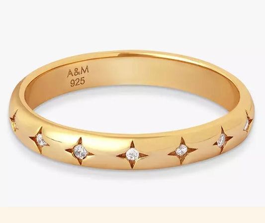 Astrid & Miyu Cosmic Star Crystal Band Ring, Gold - William George