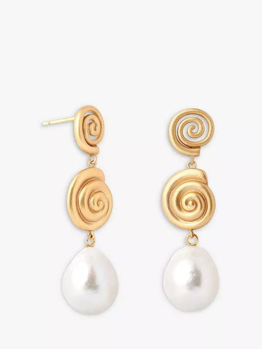 Astrid & Miyu Freshwater Pearl Shell Drop Earrings, Gold - William George