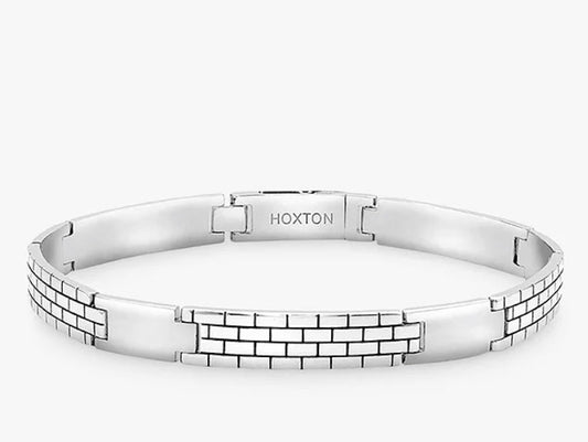 Hoxton London Men's Brick Pattern Bar Link Bracelet, Silver - William George