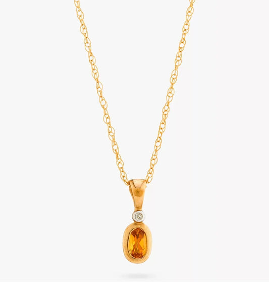 L & T Heirlooms 9ct Yellow Gold Diamond and Citrine Pendant Necklace - William George