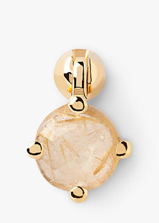PDPAOLA Kimi Round Gemstone Single Drop Earrings, Gold/Rutile Quartz - William George