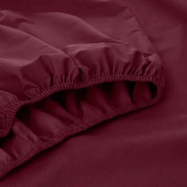 200TC Plain Dye Extra Deep Fitted Sheet Claret Single - William George