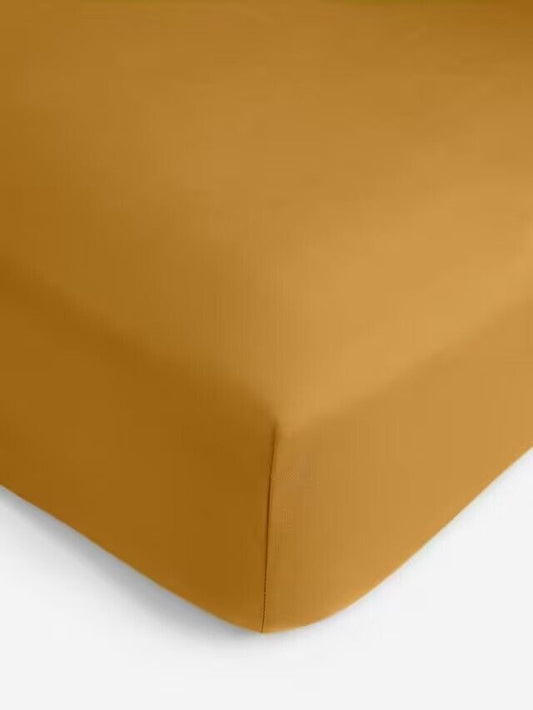 200TC Plain Dye Extra Deep Fitted Sheet Ochre Single - William George