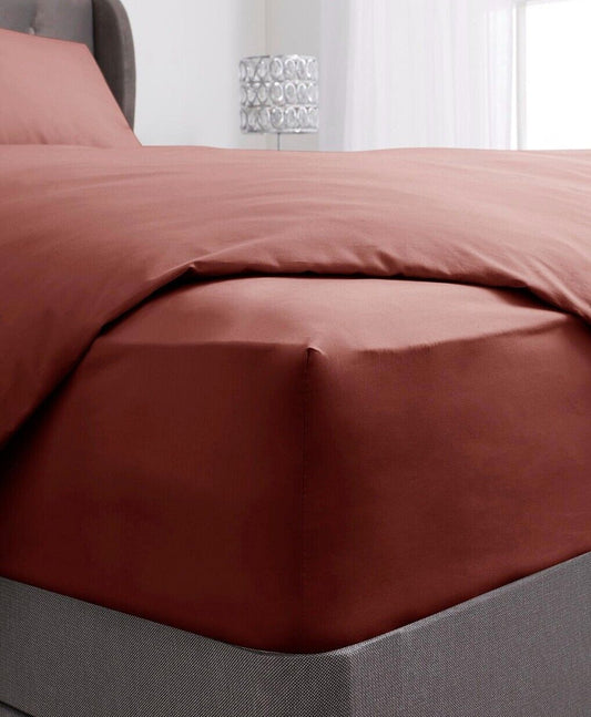 200TC Plain Dye Extra Deep Fitted Sheet Rust Single - William George