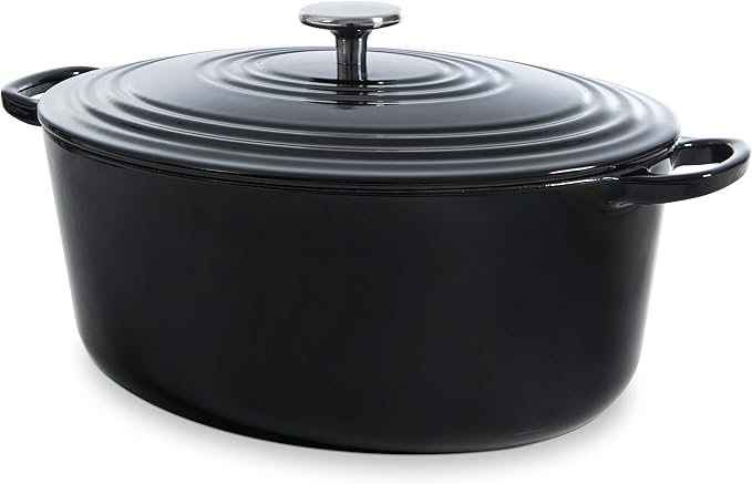 BK Cookware German Enamelled Iron, 32 cm/7.5 Litre Dutch Oven Casserole Dish with Lid, Induction, Dishwasher & Oven Safe, Black - William George