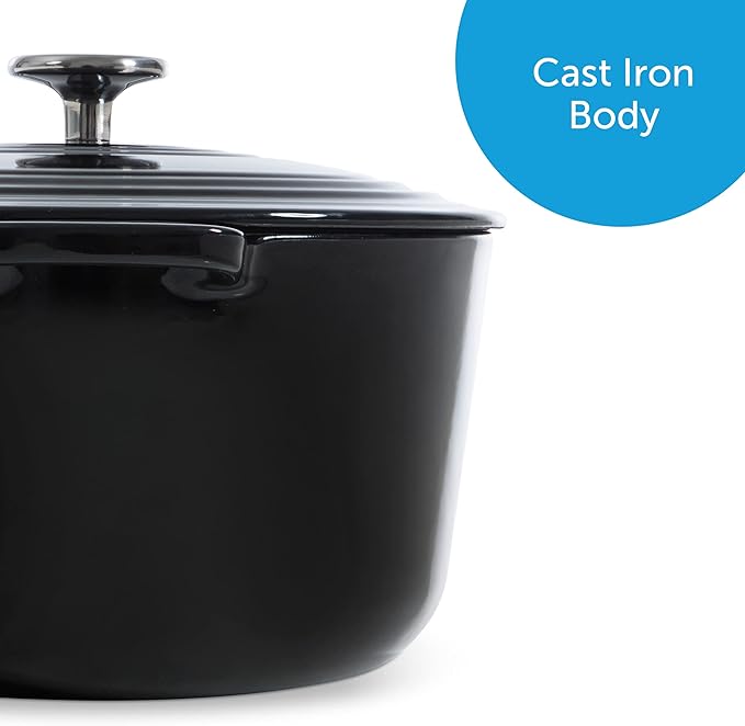 BK Cookware German Enamelled Iron, 32 cm/7.5 Litre Dutch Oven Casserole Dish with Lid, Induction, Dishwasher & Oven Safe, Black - William George