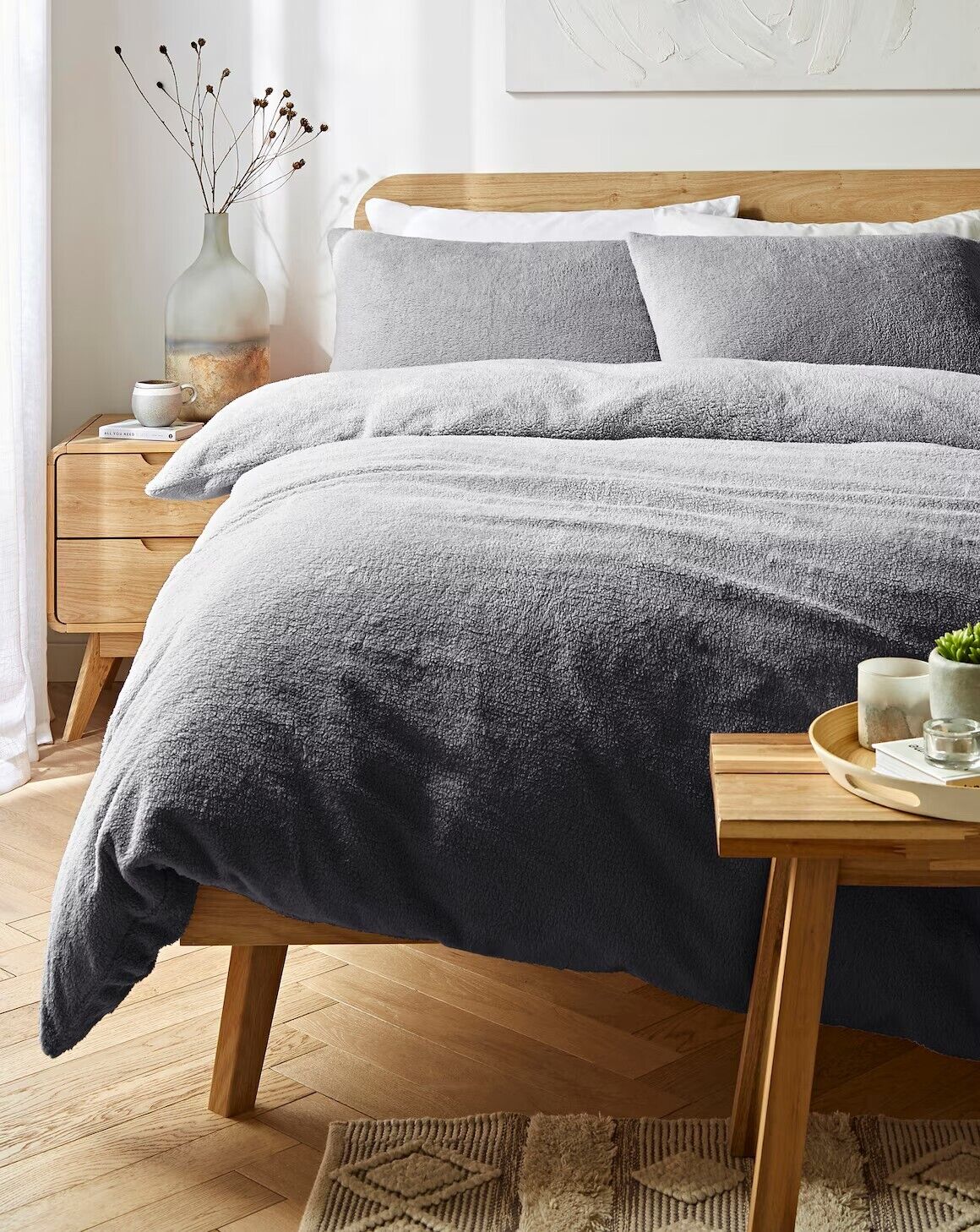 Cosy Cuddle Fleece Duvet Set King Charcoal - William George