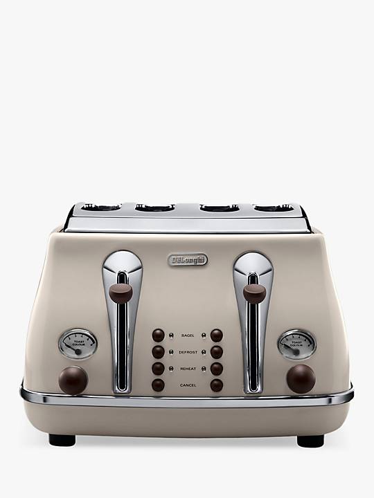 De'Longhi CTOV4003BG Vintage Icona Toaster, 4-Slice, Cream - William George