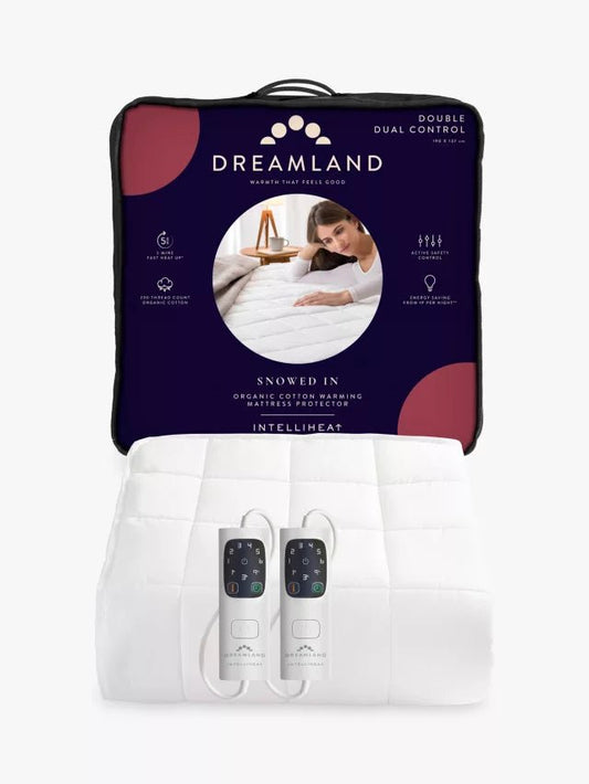 Dreamland 168 Organic Cotton Heated Electric Mattress Protector, White, Double - William George
