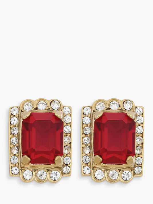 Eclectica Vintage 22ct Gold Plated Clawset Glass & Swarovski Crystal Earrings - William George