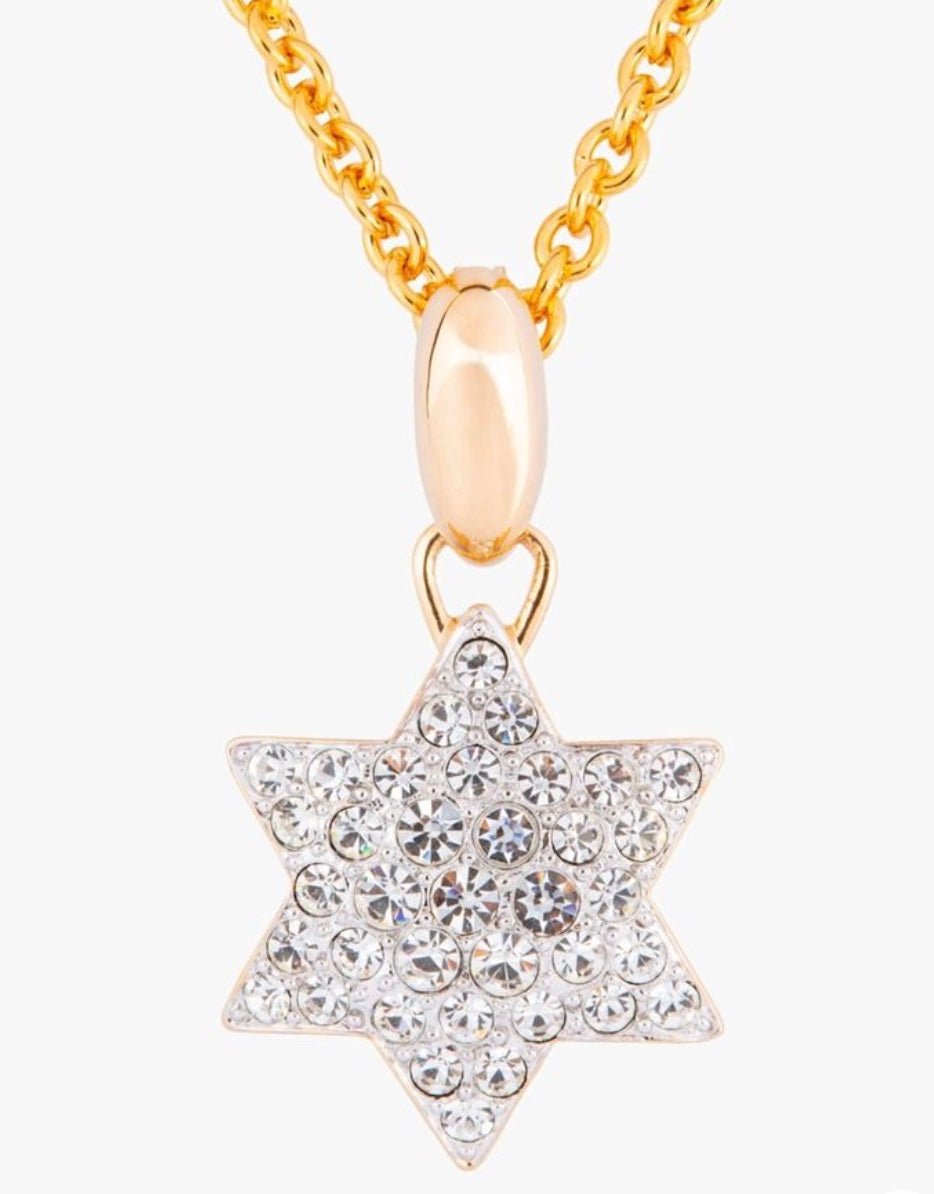 Eclectica Vintage 22ct Gold Plated Swarovski Crystal Hexagram Star Pendant Necklace - William George