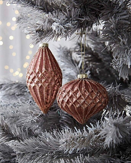 Hanging Glass Ornaments Pink Geo Glitter Christmas RRP £16 - William George