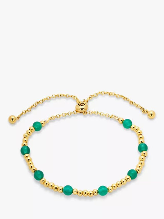 John Lewis Gemstones Green Agate Beaded Slider Bracelet, Gold RRP £65 - William George