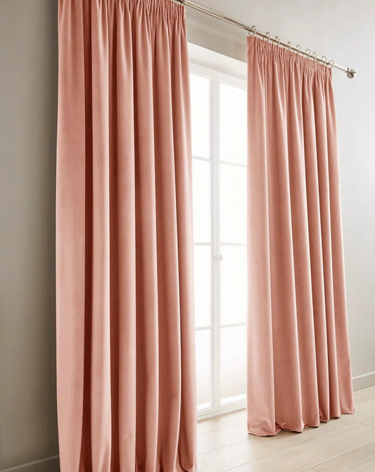 Luxury Velour Lined Pencil Pleat Curtains Rose 117 x 137 cms - William George