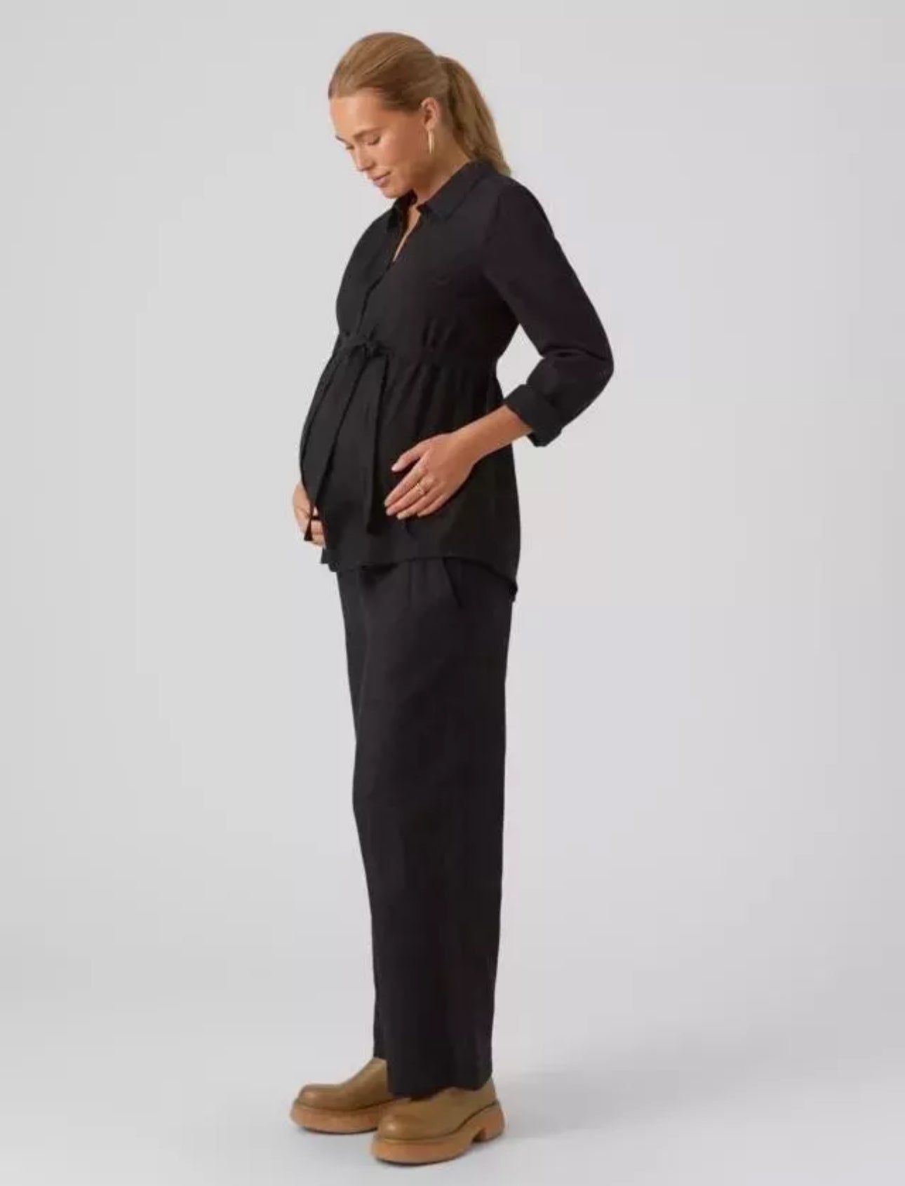 Mamalicious Maternity Petra Plain Belted Shirt Black Size Small RRP £44.99 - William George