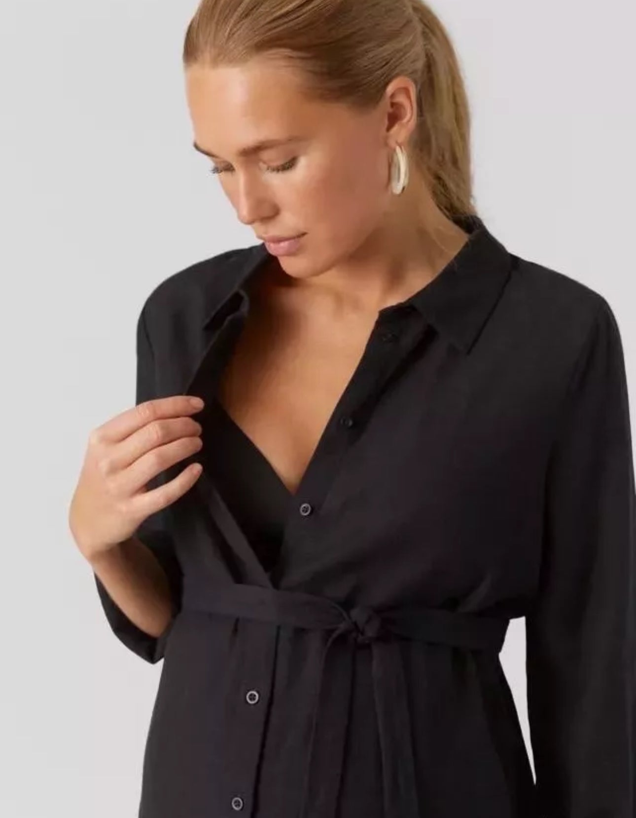 Mamalicious Maternity Petra Plain Belted Shirt Black Size Small RRP £44.99 - William George