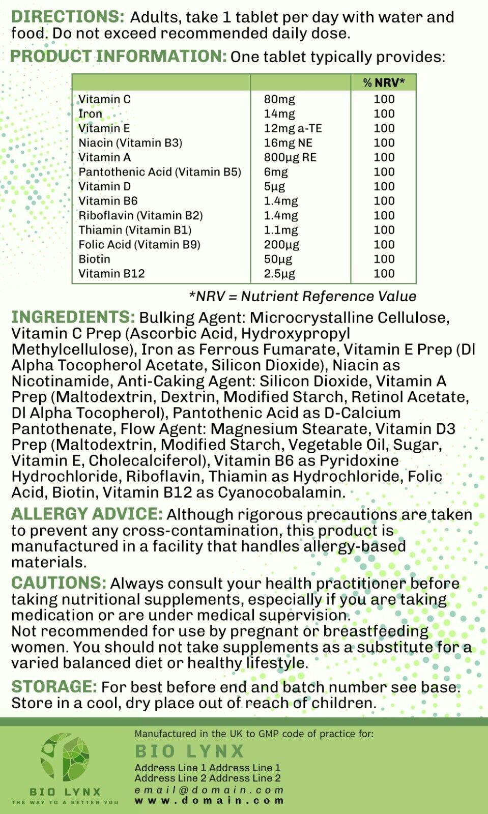 Multi Vitamins with Iron Supplement - 180 Tablets - William George