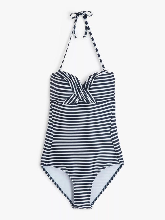 Nirvana Stripe Twist Front Bandeau Swimsuit Navy/White John Lewis RRP £35.00 - William George