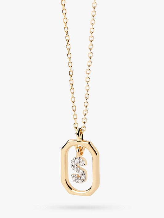 PDPAOLA Octagonal Cubic Zirconia Alphabet Initial Pendant Necklace, Gold S RRP £66 - William George