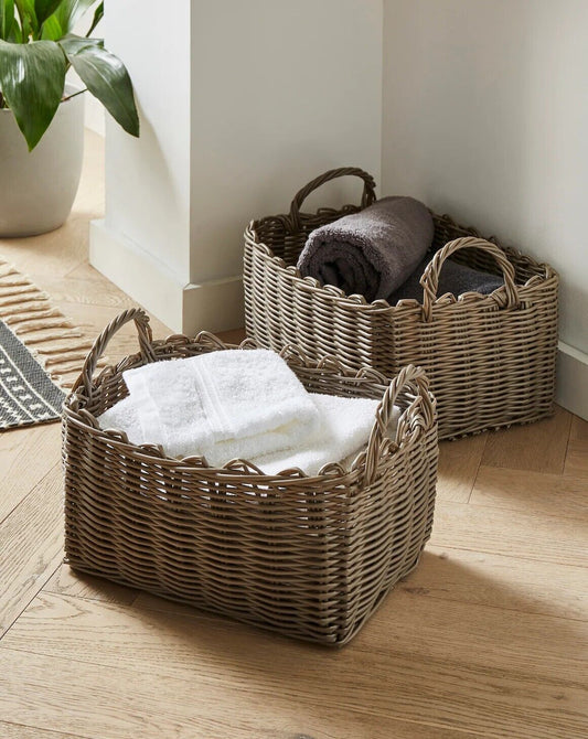 Set of Two Grey Woven Storage Basket - William George