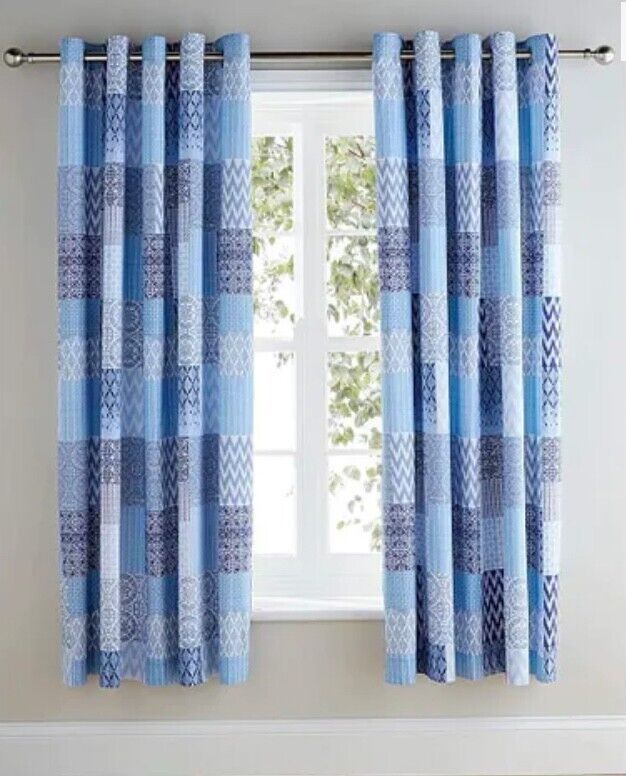 Seville Patchwork Lined Eyelet Curtains 168x183 cms RRP £60 - William George