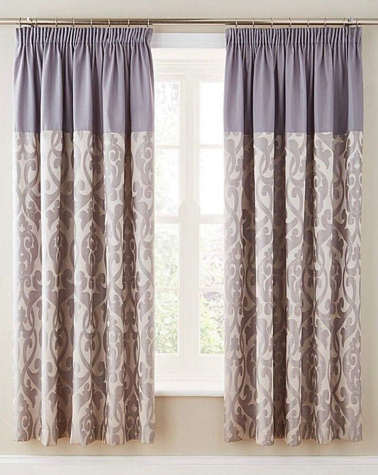 Thea Jacquard Lined Pencil Pleat Curtain Silver 168x183 - William George