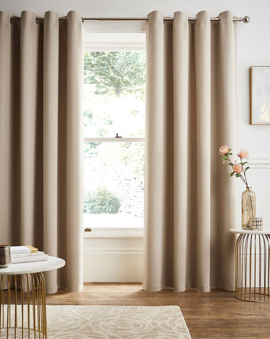 Twilight Woven Eyelet Light Filtering Curtains Natural 165 x 229 cms RRP £60 - William George