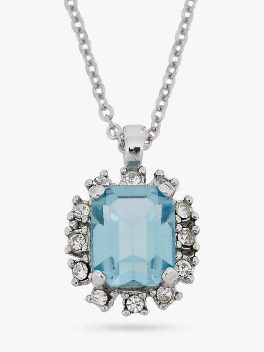 Eclectica Vintage Faux Aquamarine & Swarovski Crystal Octagonal Pendant Necklace - William George