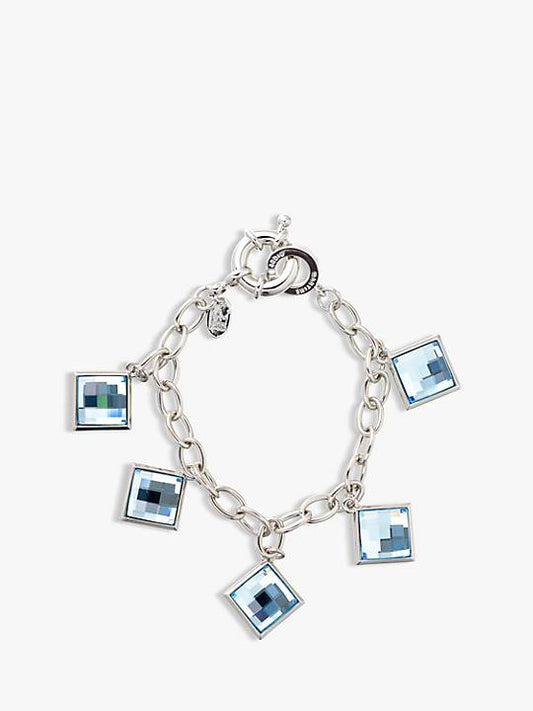 Eclectica Vintage Rhodium Plated Square Glass Crystals Chain Bracelet, Dated Circa 1990s - William George
