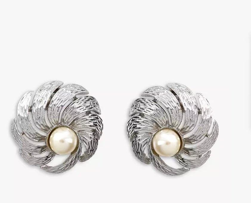 Eclectica Vintage Swirling Faux Pearl Clip-On Earrings, Dated Circa 1980s - William George