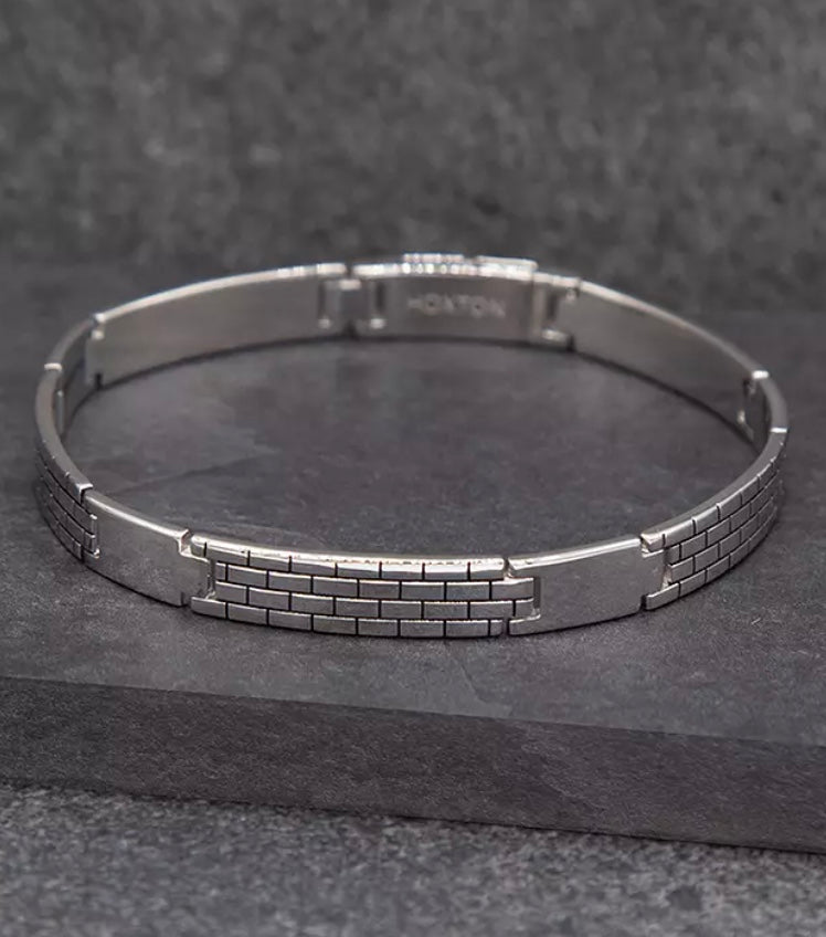 Hoxton London Men's Brick Pattern Bar Link Bracelet, Silver - William George