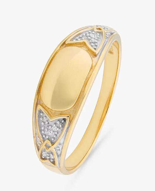 L & T Heirlooms Second Hand 9ct Yellow Gold Diamond Signet Ring, Gold/Silver - William George
